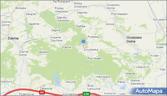 mapa Zmysłówka, Zmysłówka gmina Grodzisko Dolne na mapie Targeo